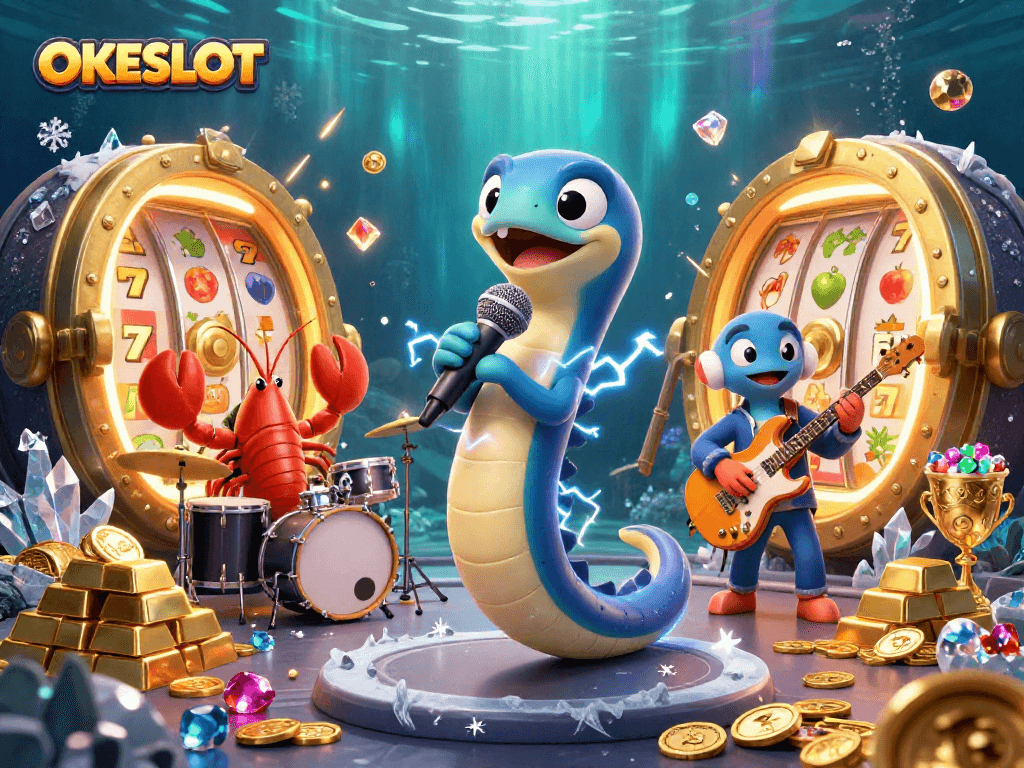 OKESLOT menawarkan pengalaman bermain slot yang meriah dan berwarna dengan tema kasino bawah laut.