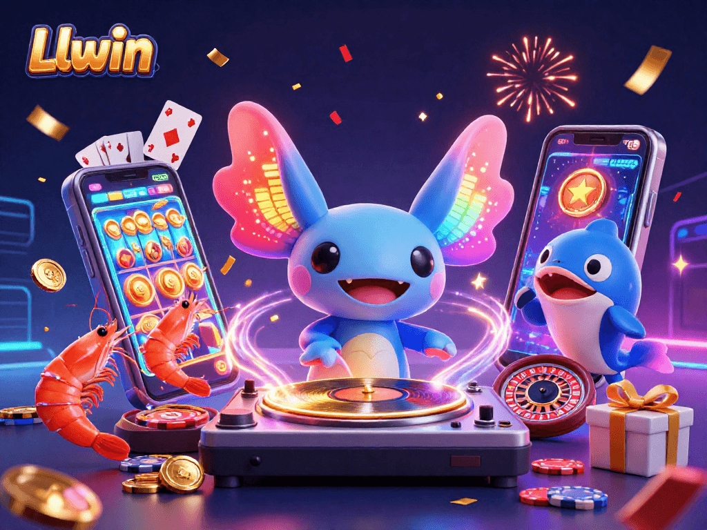 Experience vibrant gaming with Llwin, featuring a lively DJ scene and colorful slot game elements.