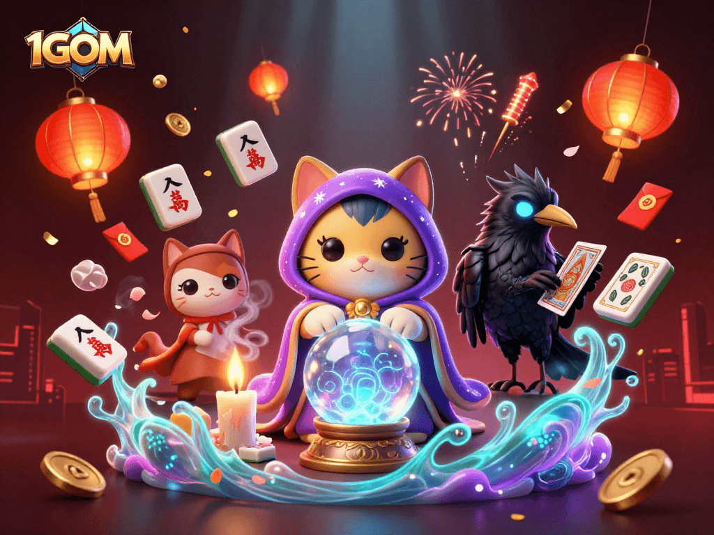 Experience thrilling bets with 1GOM, where a mystical fortune teller and a tarot raven unveil winning strategies.