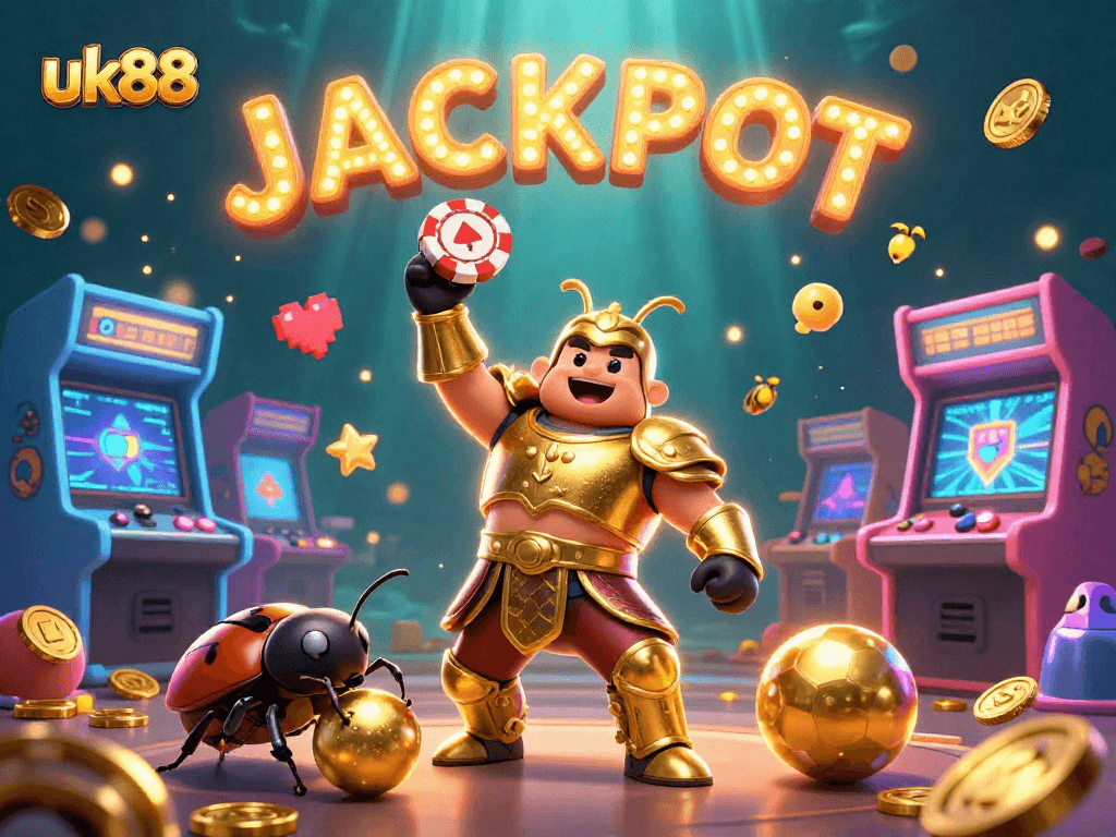 Experience the excitement of uk88 as bugs celebrate a jackpot victory amidst vibrant casino scenes.