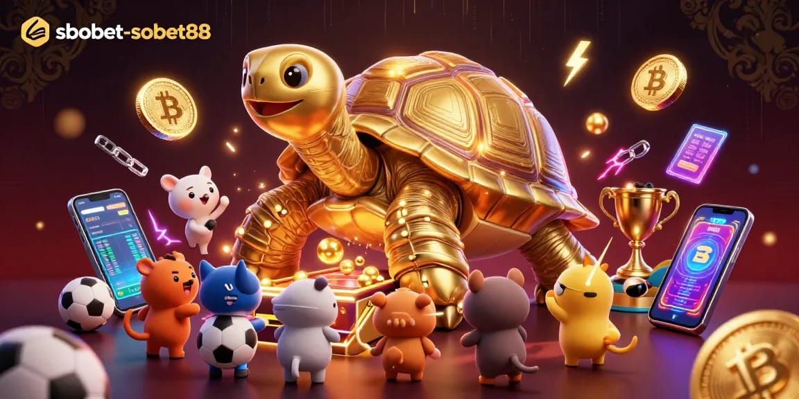 Engage with sbobet-sbobet88 for thrilling sports betting, featuring a vibrant scene full of animated characters.