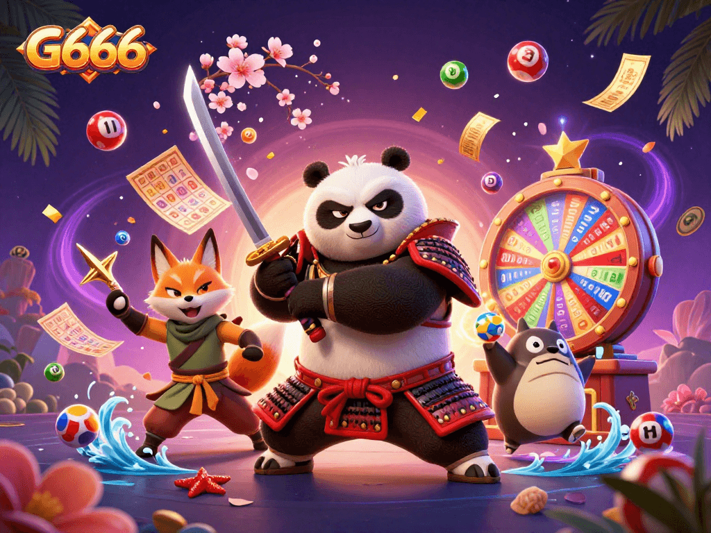 Experience the thrill of G666 with vibrant lottery elements and dynamic characters in this exciting scene.