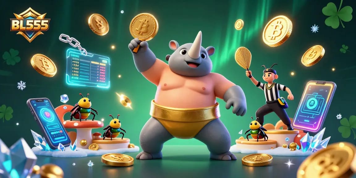 Experience thrilling moments with BL555, featuring a sumo beetle champion in an exhilarating casino setting.