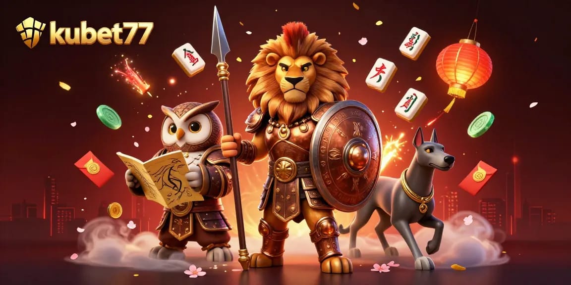 Engage in thrilling games like kubet77 at this vibrant casino scene illustrated with dynamic characters.