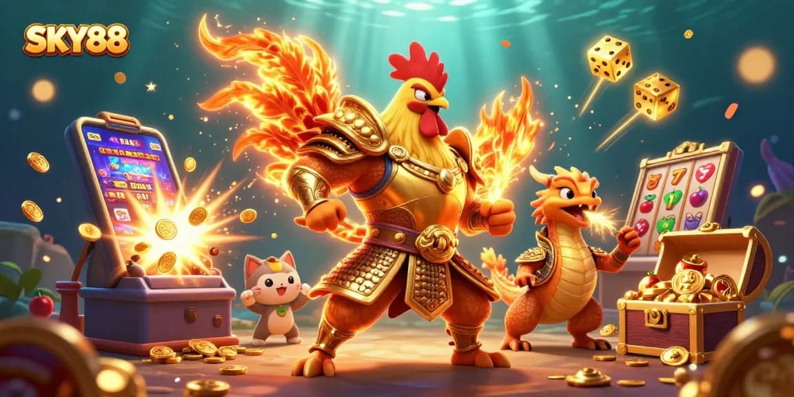Engaging SKY88 3D casino scene with character dynamics, jackpots, and vibrant gaming elements.