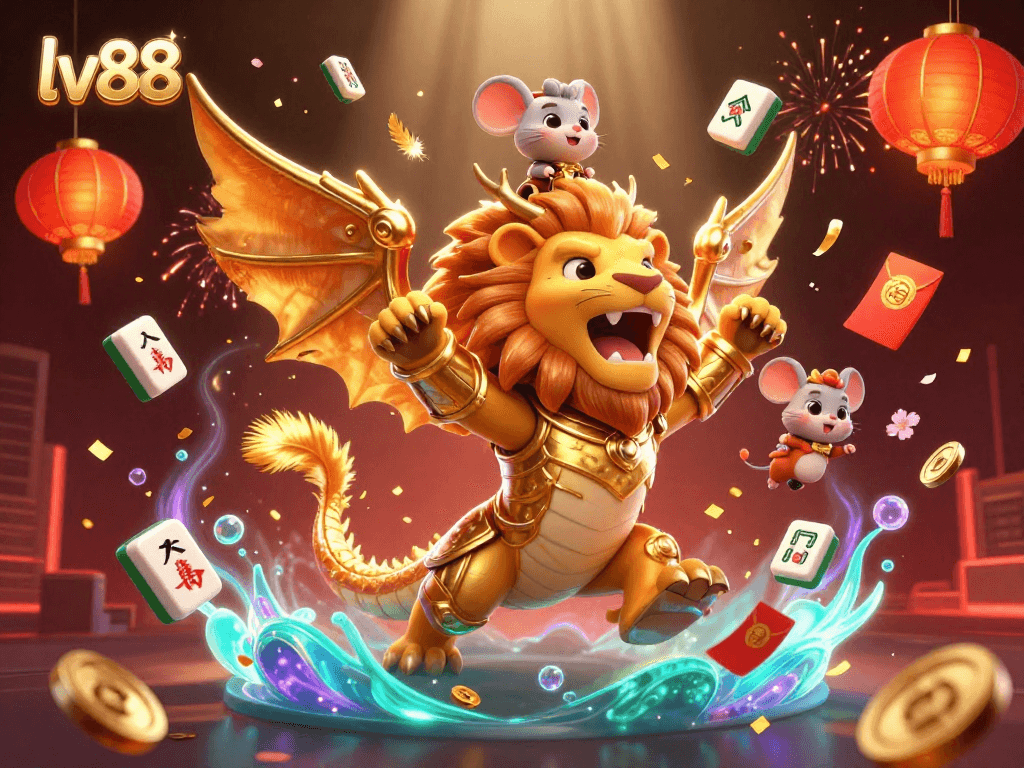 lv88 triumphant chimera with mouse jockey surrounded by festive casino elements