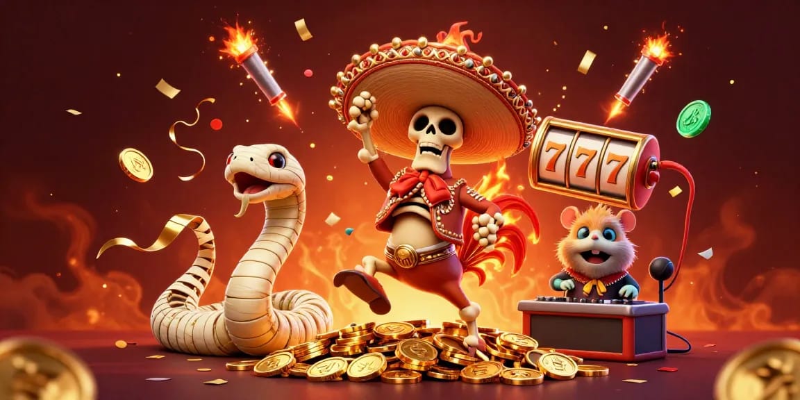 Experience the fun with man88zo's vibrant casino scene featuring a dancing skeleton and exciting slot elements.