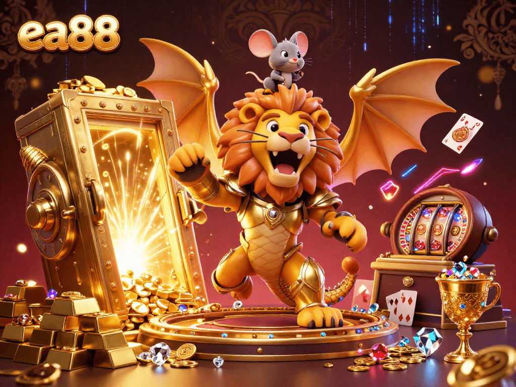 ea88 offers an exciting casino adventure featuring golden treasures and vibrant game elements.