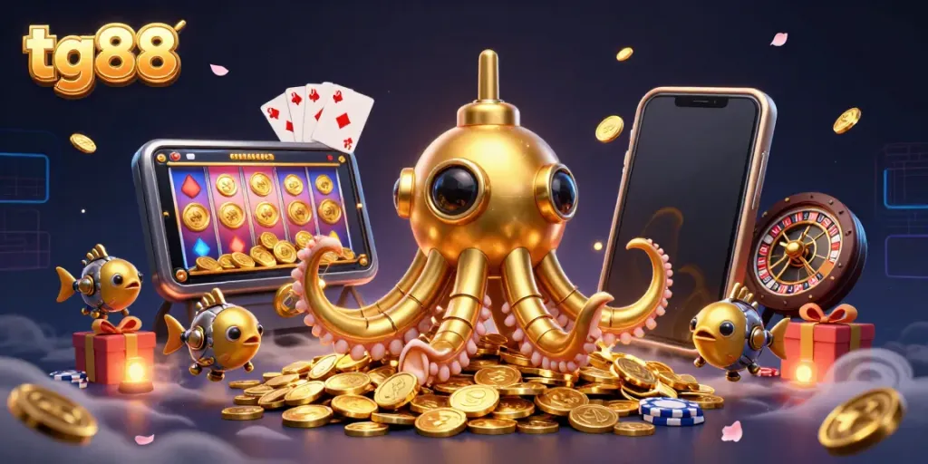Experience thrilling gameplay with tg88 featuring a golden kraken submarine and dynamic casino elements.