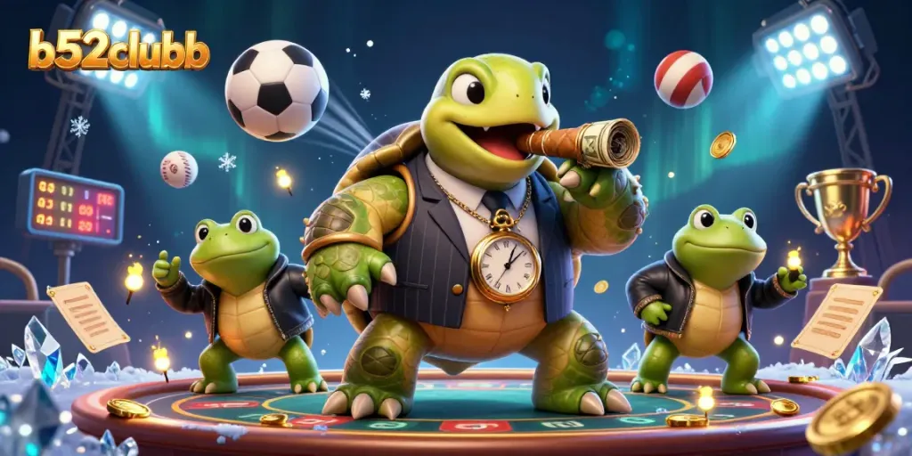 Experience vibrant gaming with b52clubb's 3D characters in a dynamic casino scene.