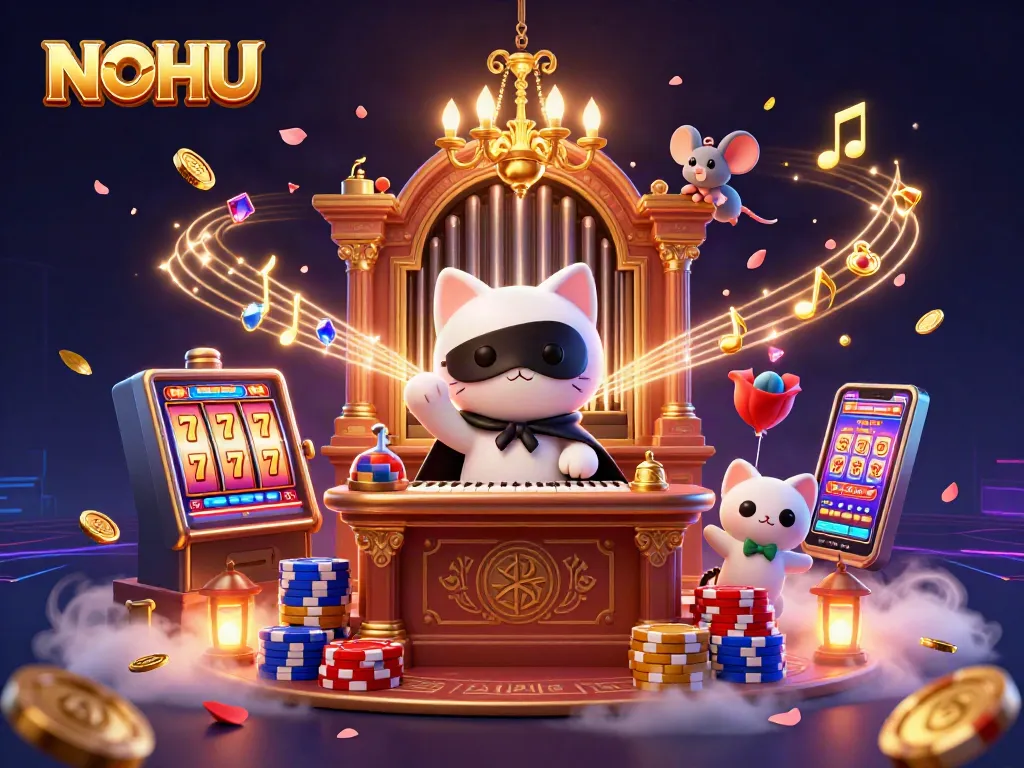 Experience the thrill of NOHU gaming with dynamic casino action featuring enchanting characters and slot machines.