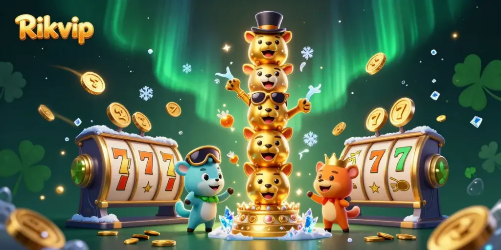 Experience thrilling gameplay with Rikvip's dynamic totem pole amidst a vibrant casino scene.