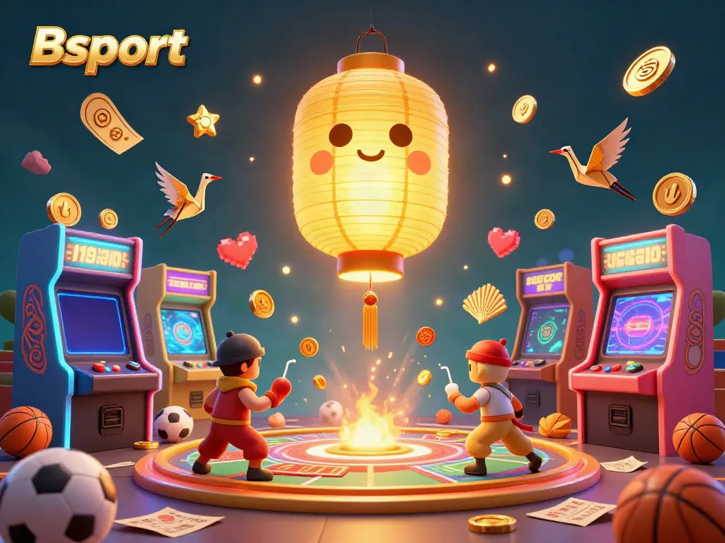 Experience the vibrant world of Bsport with dynamic sports-themed casino elements in this imaginative 3D scene.