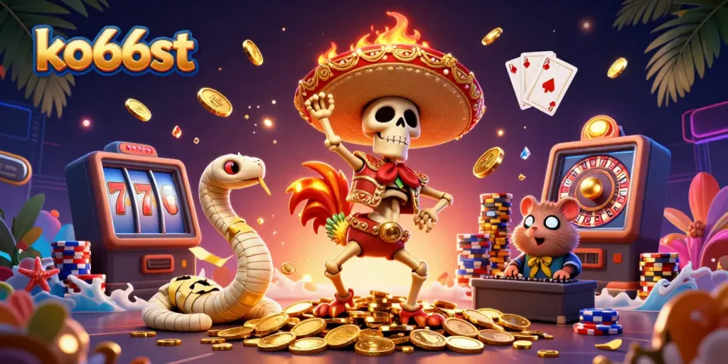Experience the thrill of winning with ko66st's vibrant casino atmosphere featuring animated characters and dynamic gaming elements.