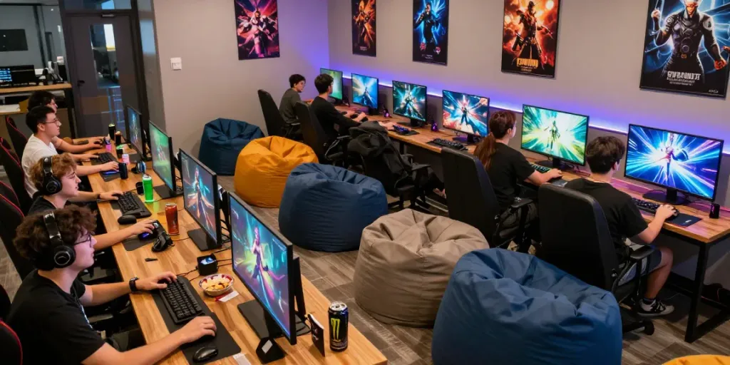 Vibrant gaming community atmosphere at warung168, showcasing enthusiastic gamers engaged in multiplayer experiences.