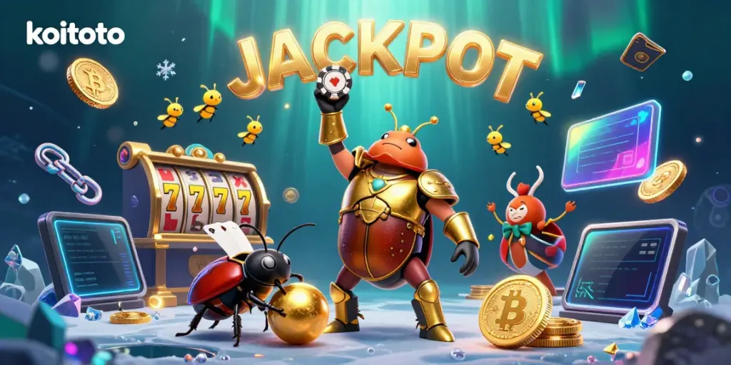 Permainan slot di koitoto, menampilkan karakter unik dan simbol jackpot yang menarik.