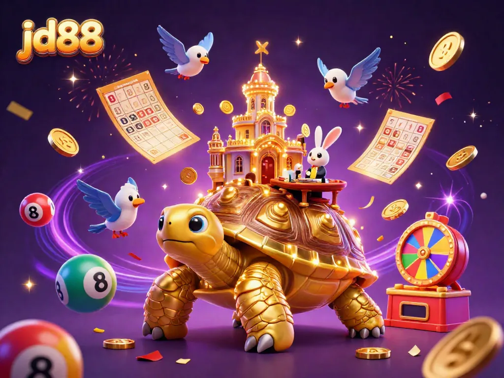 Experience the thrill of jd88 gaming, featuring a golden tortoise casino scene with vibrant elements.