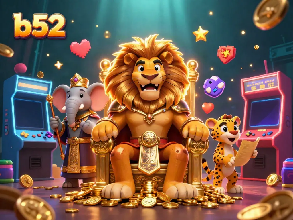 Experience thrilling excitement with b52 at this online casino showcasing a fierce lion king and vibrant games.