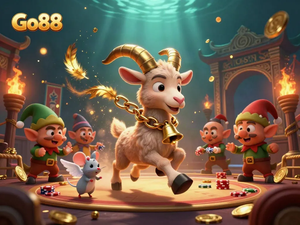 Join the festive chaos at Go88's holiday-horror casino with a Krampus goat, angel mouse, and elf gremlins!