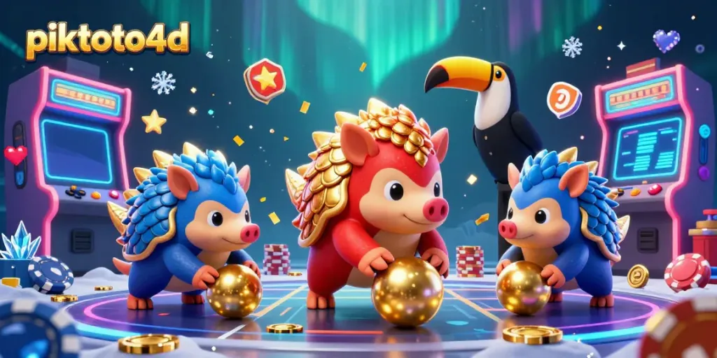 Engage in thrilling gameplay at piktoto4d with rival pangolins rolling golden balls through poker chips.