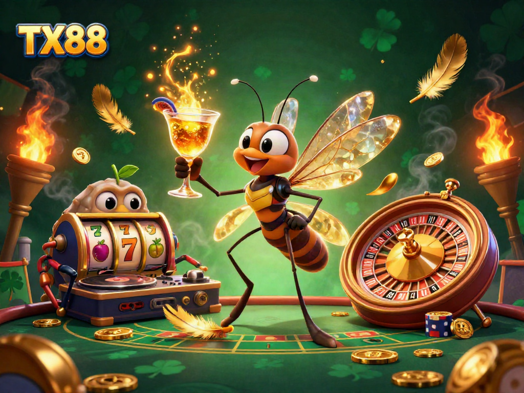 Experience exciting casino action at TX88 with a lively mascot and a trilobite DJ.