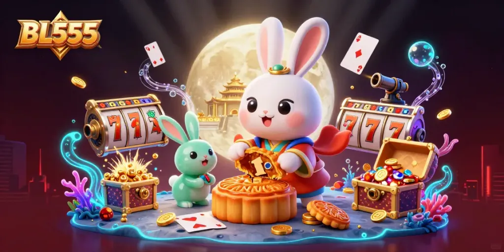 Engage with BL555's exciting slots and jackpots in a vibrant, immersive casino scene.