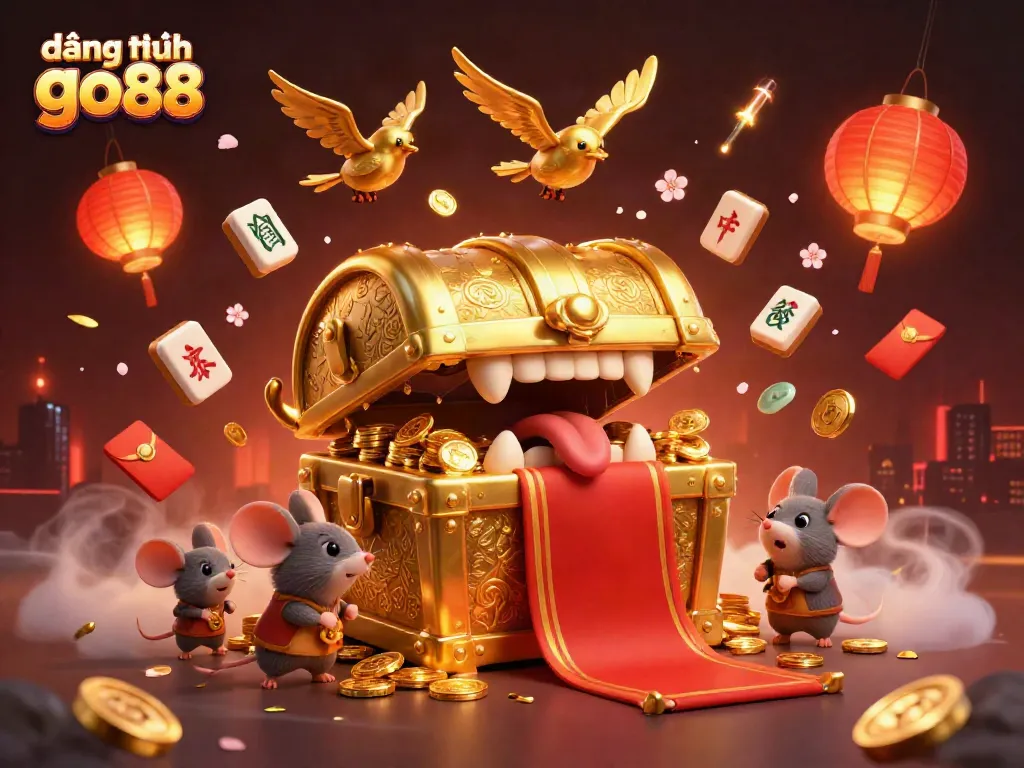 Engage with đăng nhập go88 through an enticing scene of a treasure chest and adventurer mice promising riches.