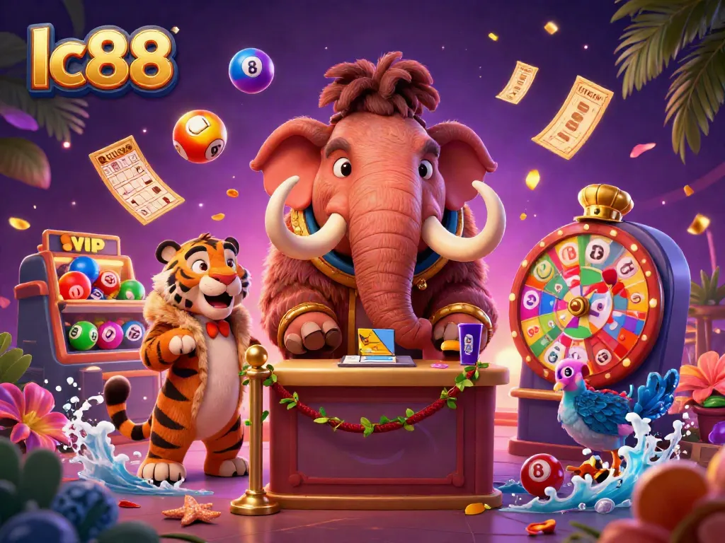 Experience the vibrant gaming atmosphere at lc88 with colorful lottery elements and engaging characters.
