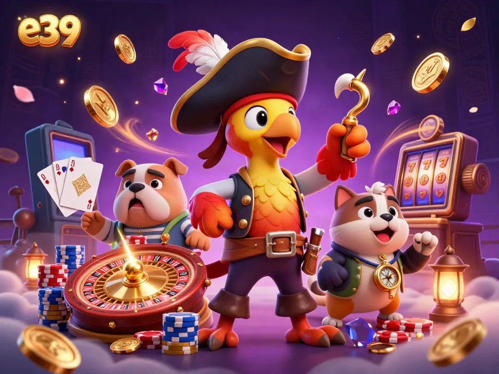 Engage with e39 in an immersive casino adventure featuring colorful characters and exciting game elements.