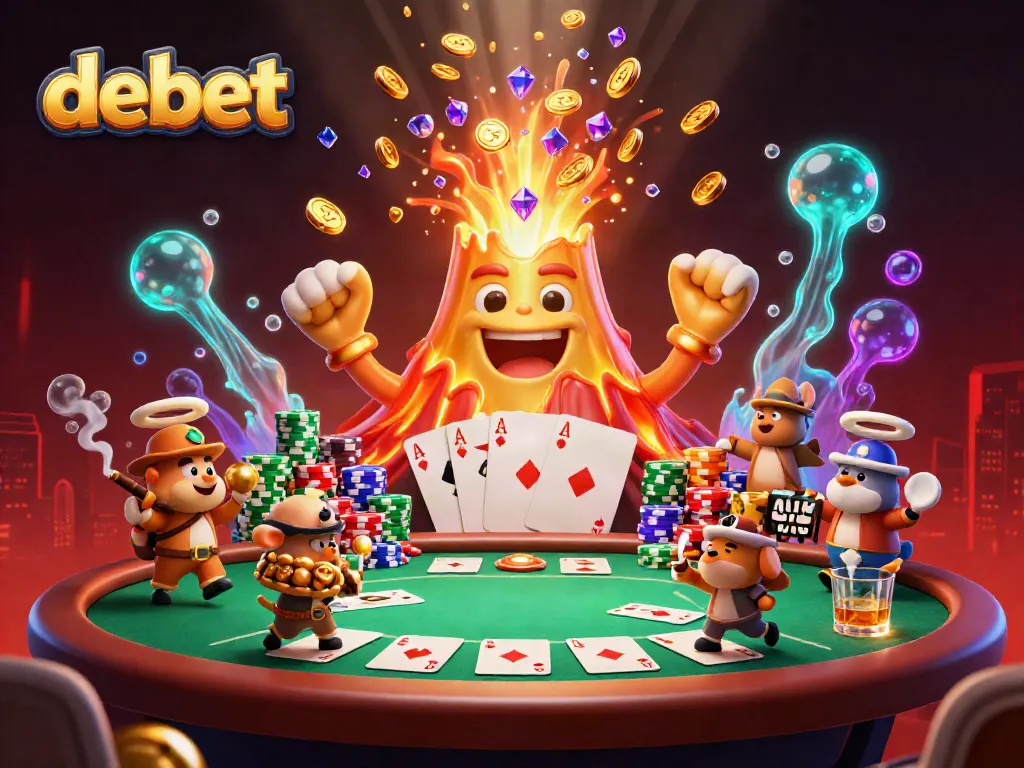 Engage in thrilling debet casino excitement with an erupting volcano and treasure-filled scene.