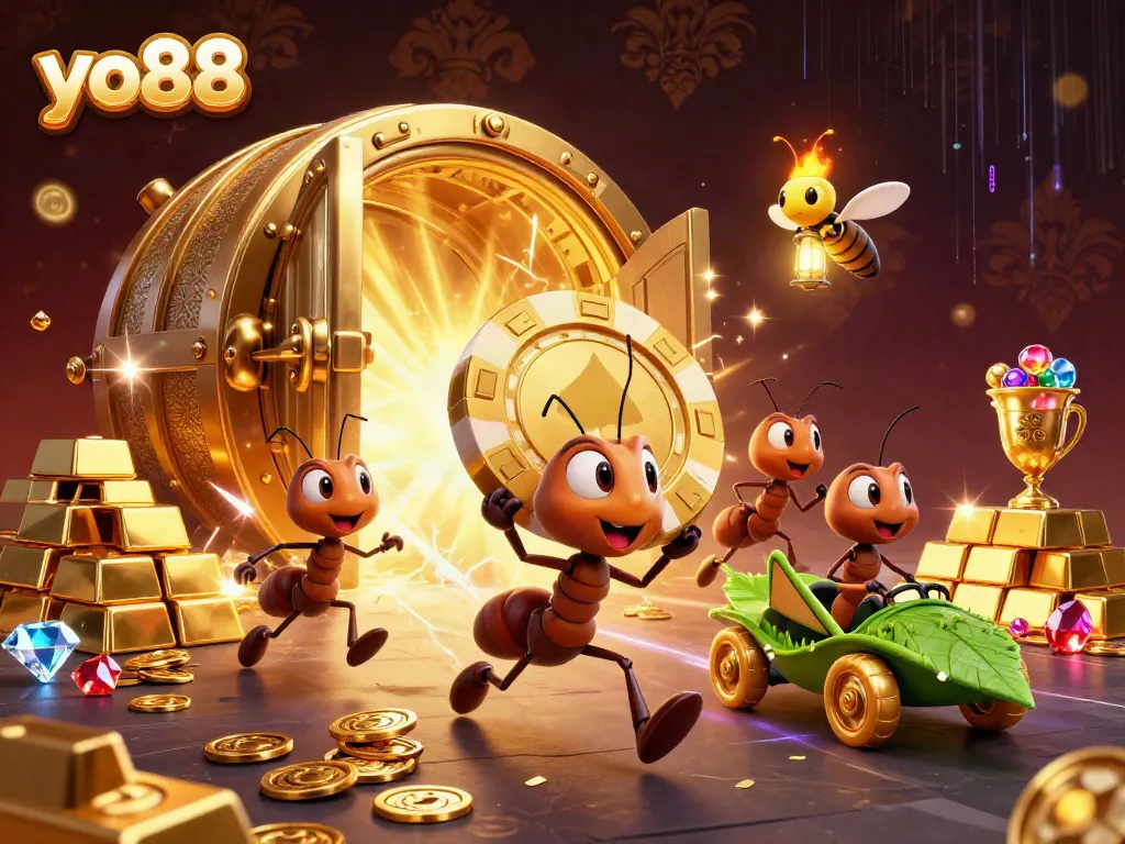 Engage in thrilling gameplay with yo88 as adorable ants embark on a heist for a massive poker chip.