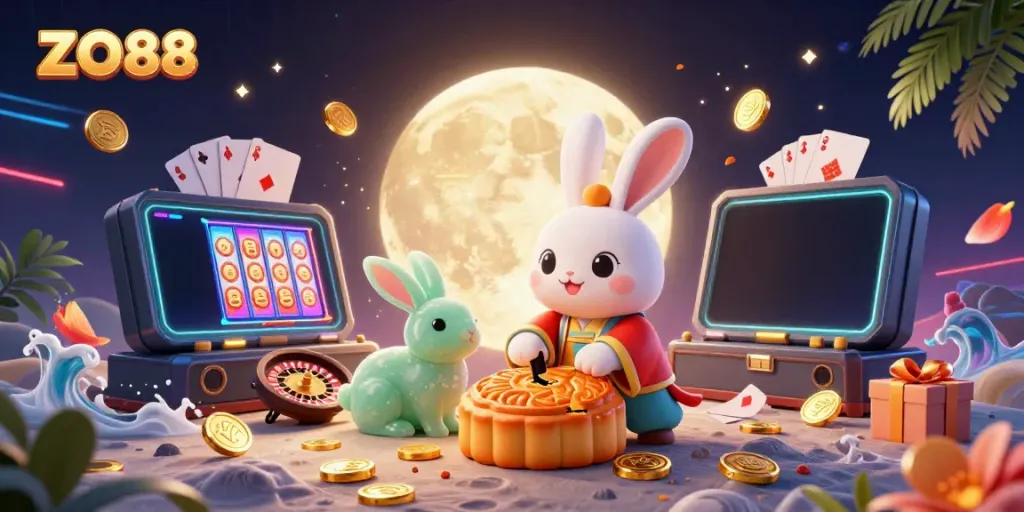 Experience ZO88's vibrant online gaming adventures with colorful slot games and exciting casino elements.