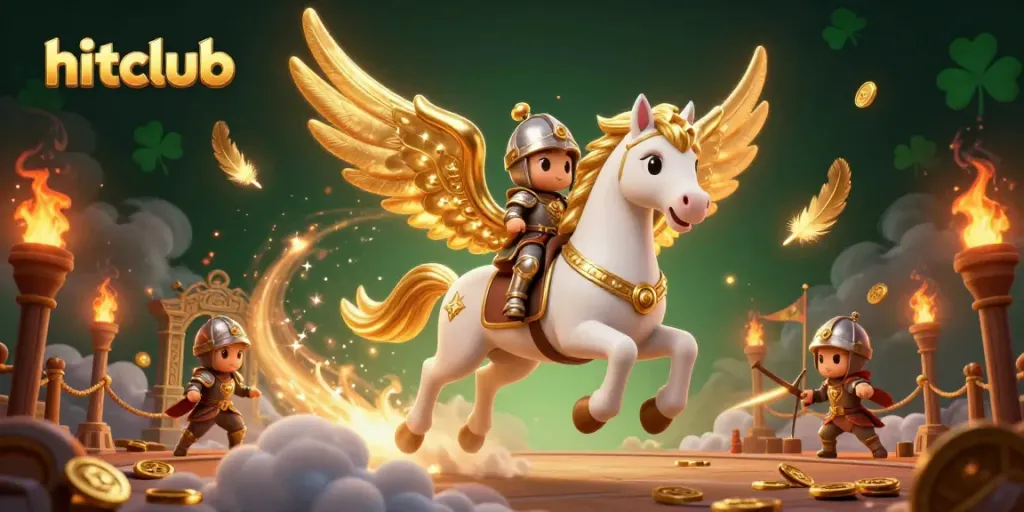 Experience thrilling hits at Hitclub with a dynamic cartoon scene full of excitement and lucky symbols.