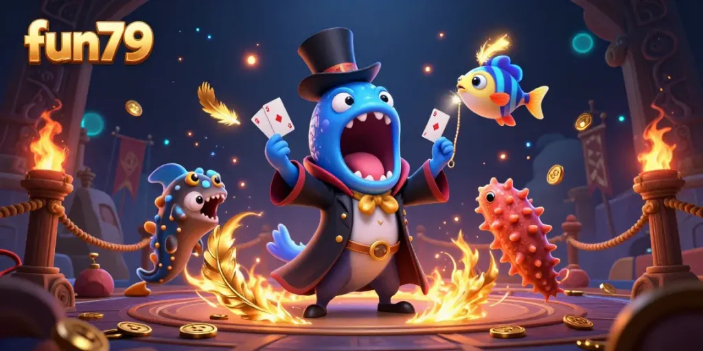 Experience the thrilling magic of fun79 in a vibrant underwater casino scene featuring unique sea creatures.