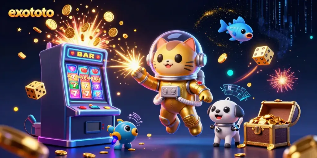 Permainan slot gacor di platform exototo dengan karakter kartun ruang angkasa.