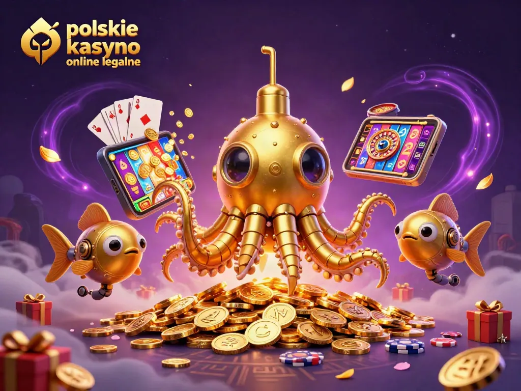 Experience thrilling gameplay at polskie kasyno online legalne with a golden kraken submarine amidst vibrant casino elements.