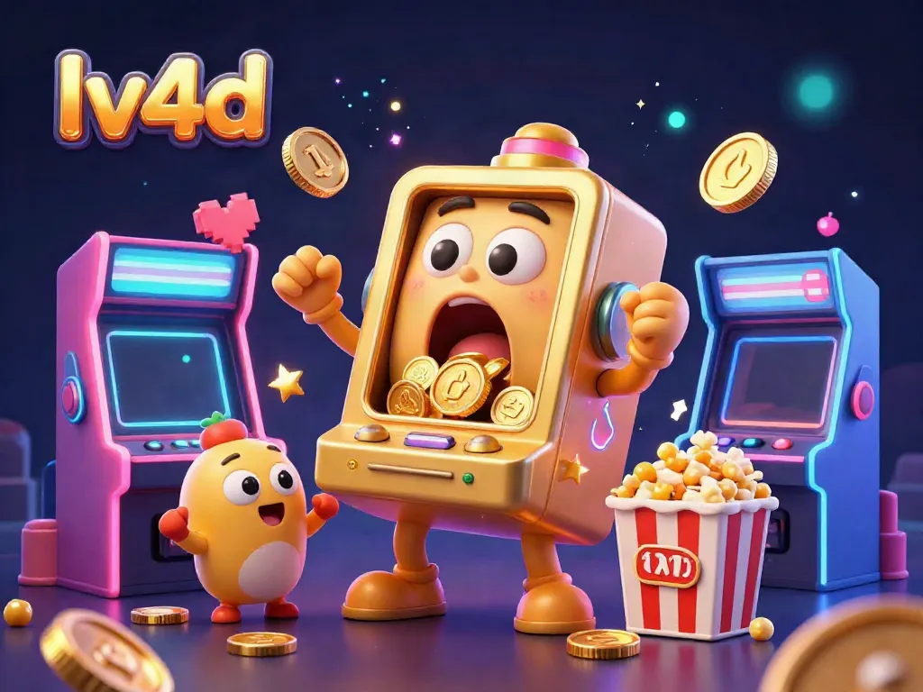 Experience lively casino entertainment with the lv4d slot machine hitting a jackpot amidst colorful arcade elements.