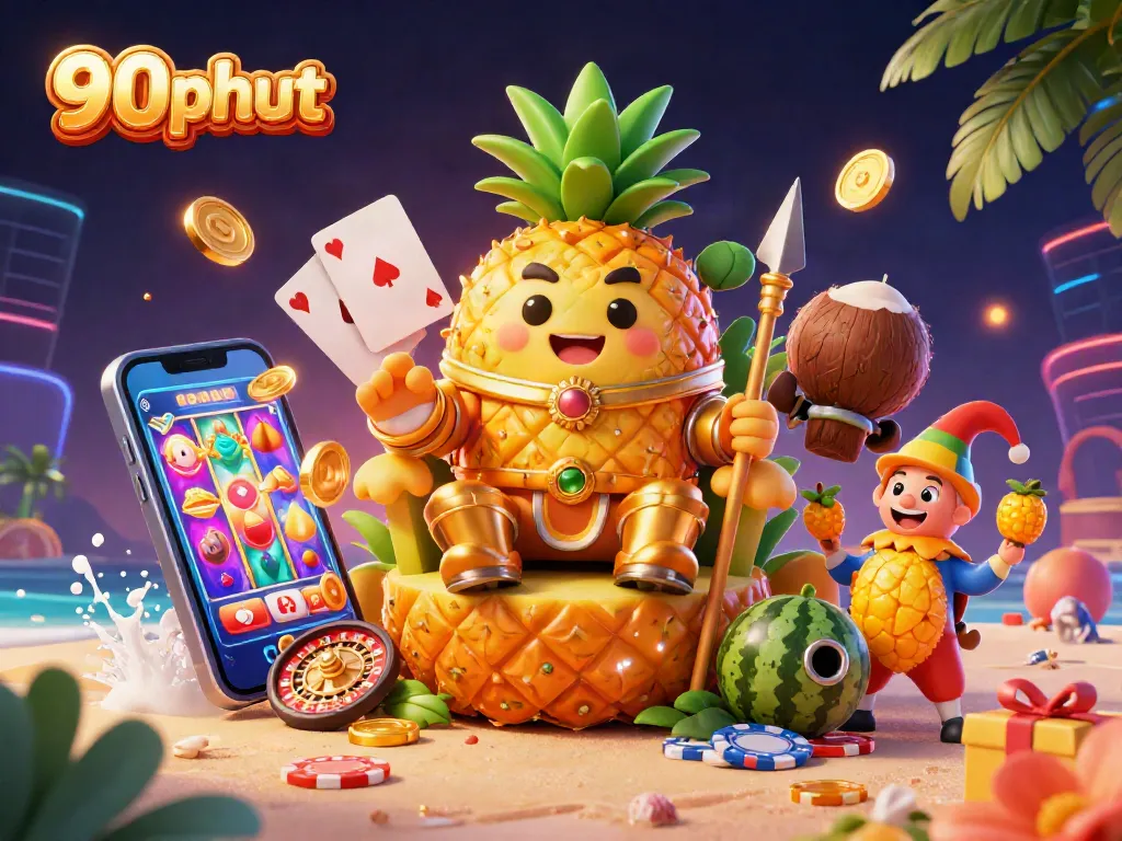 90phut captures exciting casino action with vibrant characters and slot game elements, perfect for engagement.