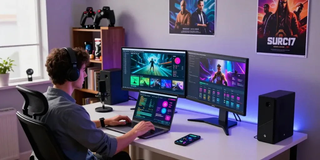 Analyzing data for Harta88 in a modern digital workspace with vibrant colors and tech elements.