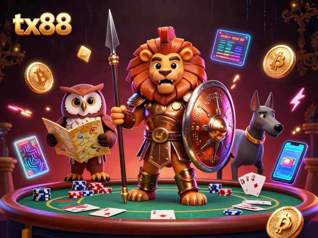 Experience the excitement of tx88 with a vibrant 3D casino scene featuring poker tables and dazzling elements.