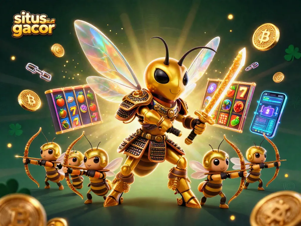 Experience the thrill of situs slot gacor with a golden hornet in action, surrounded by vibrant slot elements.