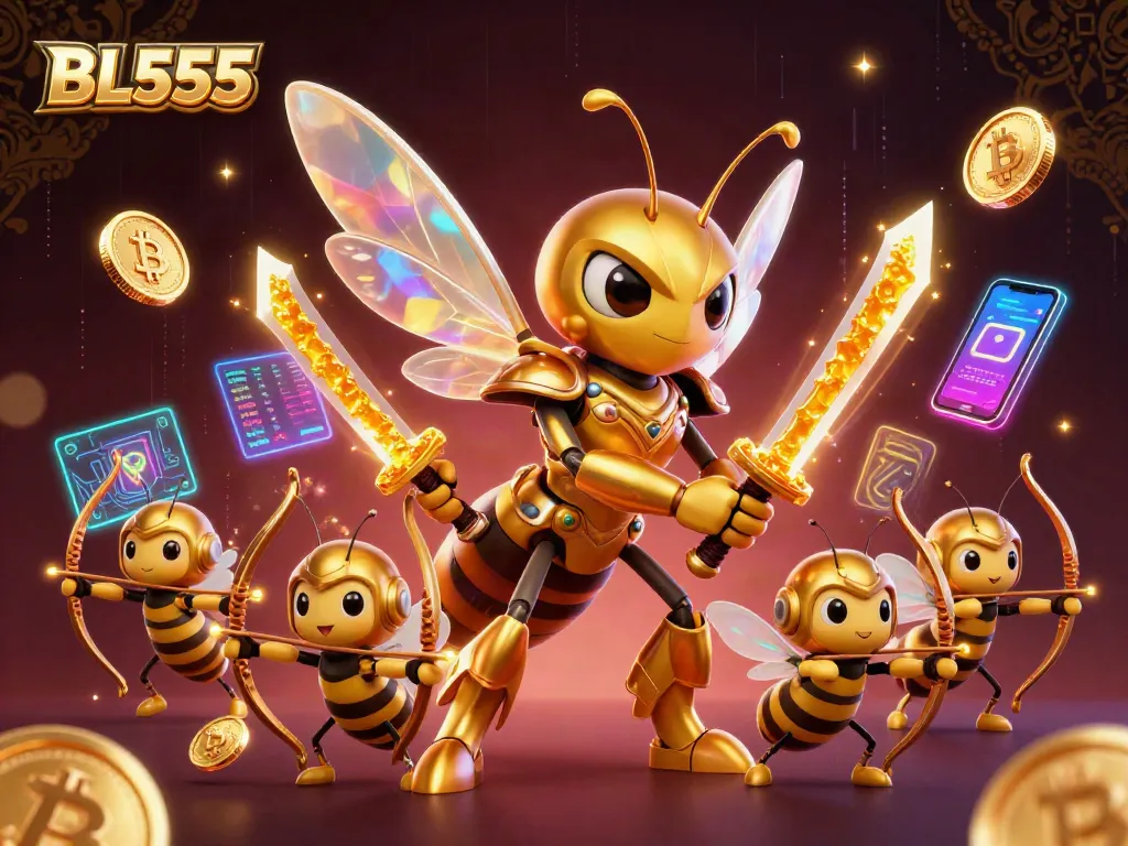 A dynamic scene with the BL555 mascot engaging in thrilling casino adventures featuring crypto elements.