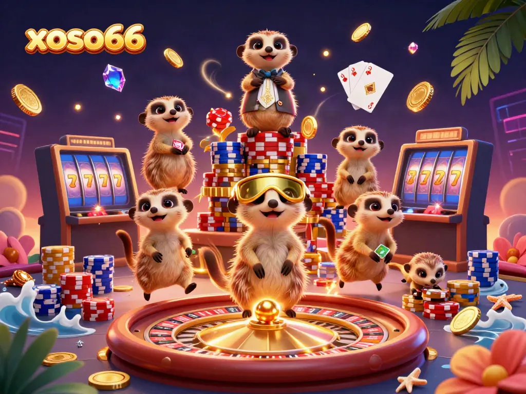 Experience excitement with xoso66 in a vibrant meerkat casino scene filled with action and winning moments.