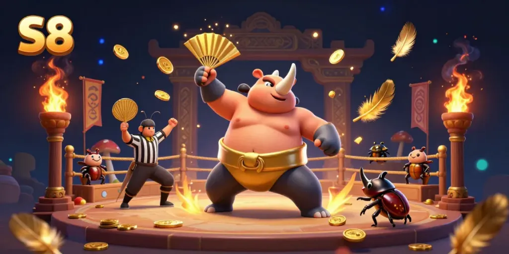 Experience S8 with an exciting beetle sumo champion amidst a vibrant casino atmosphere.