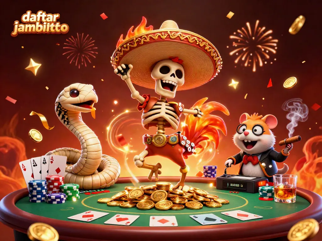 Experience thrilling wins with daftar jambitoto as a lively mariachi rooster dances on golden coins.