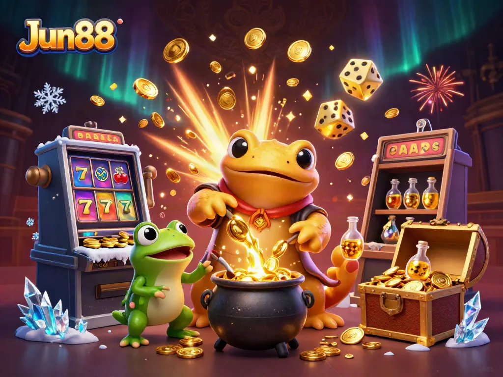 Experience thrilling gaming action at Jun88 with a golden salamander alchemist producing gold coins.