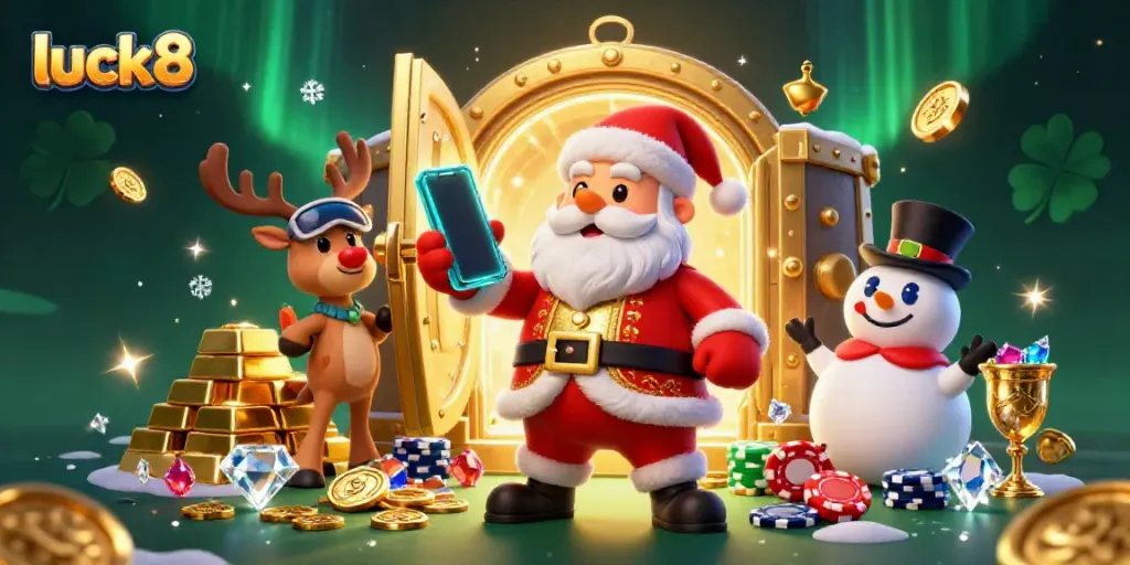 Experience jackpot excitement with luck8 featuring Santa and friends at a festive casino.