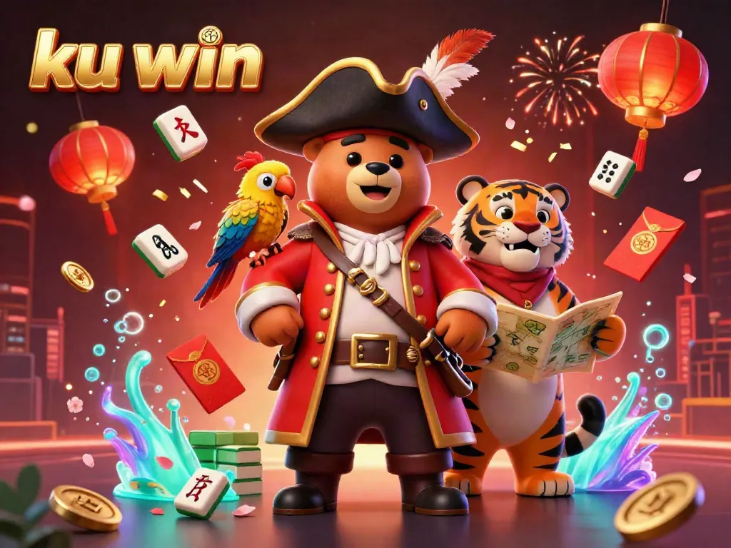 Engage in thrilling gambling with ku win in this vibrant casino illustration featuring fun characters and elements.