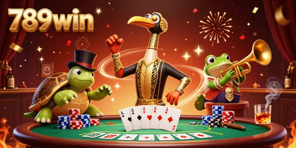 Engage in the vibrant casino scene at 789win with a flapper crane, turtle, and trumpet frog.