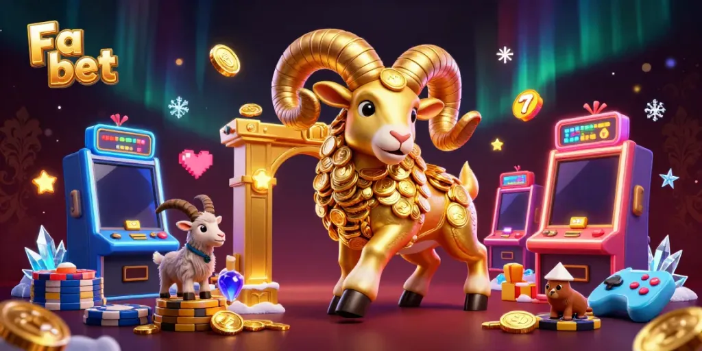 Engage with Fa bet's thrilling casino experience featuring dynamic slot machines and a golden ram hero.